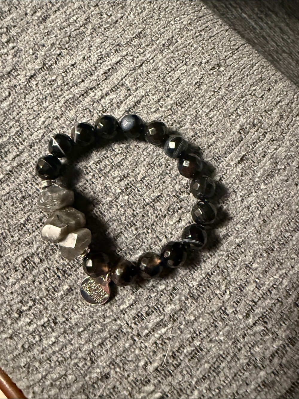 Kinsley Armelle Faceted Black and Smoky Gray Bead Stretch Bracelet - Picture 3 of 3